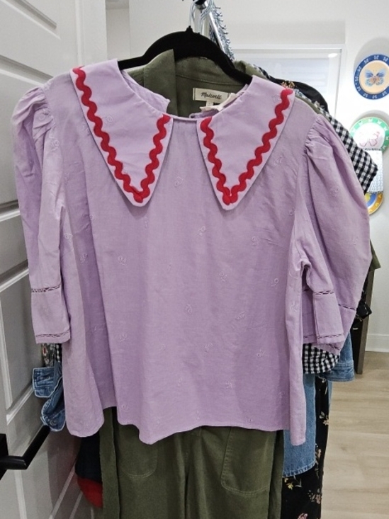 Forever That Girl Dresses & Skirts - Lilac Embroidered Blouse with Red Heart Accents